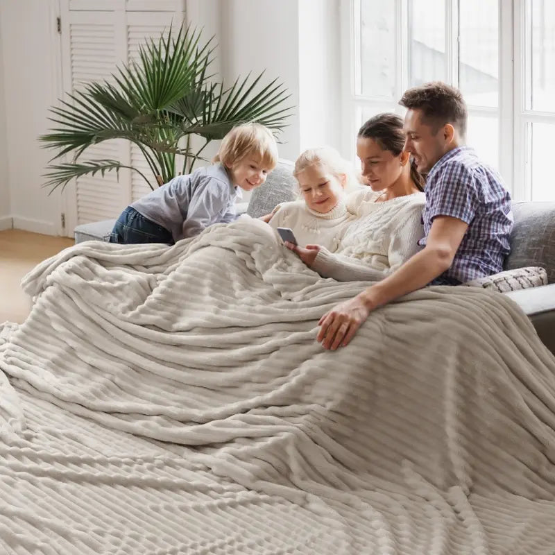 Ultra-Soft 3D Ribbed Fleece Throw Blanket | Cozy, Lightweight & Decorative