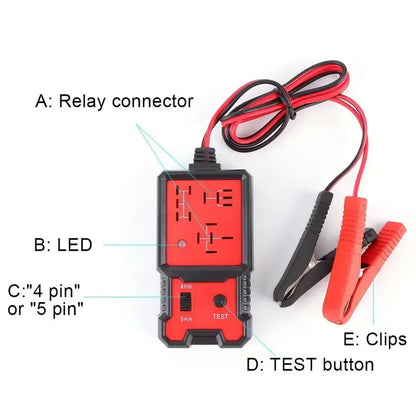 Universal 12V/24V Automotive Relay Tester - Fast 4 & 5 Pin Circuit Diagnostic Tool with LED Indicator for Cars, Trucks & RVs