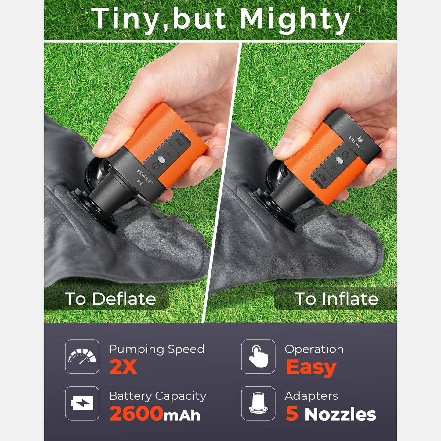 Inflate Anything In Seconds for camping, travel, beach days, and outdoor adventures.