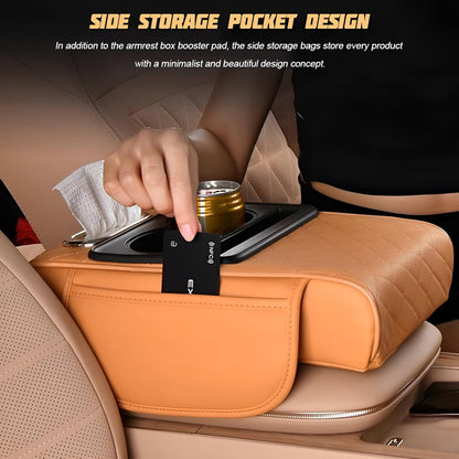 4-in-1 Premium Car Armrest Cushion with Integrated Storage & Dual Cup Holders
