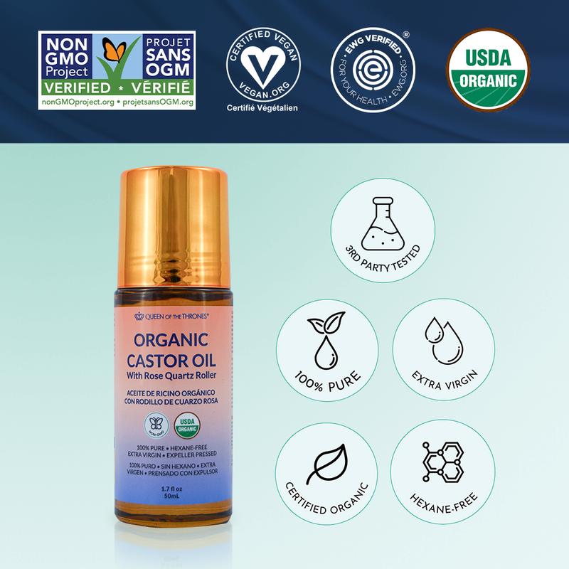 Revitalize Your Eyes Anywhere with 100% Pure Organic Castor Oil & Natural Rose Quartz Roll-On
