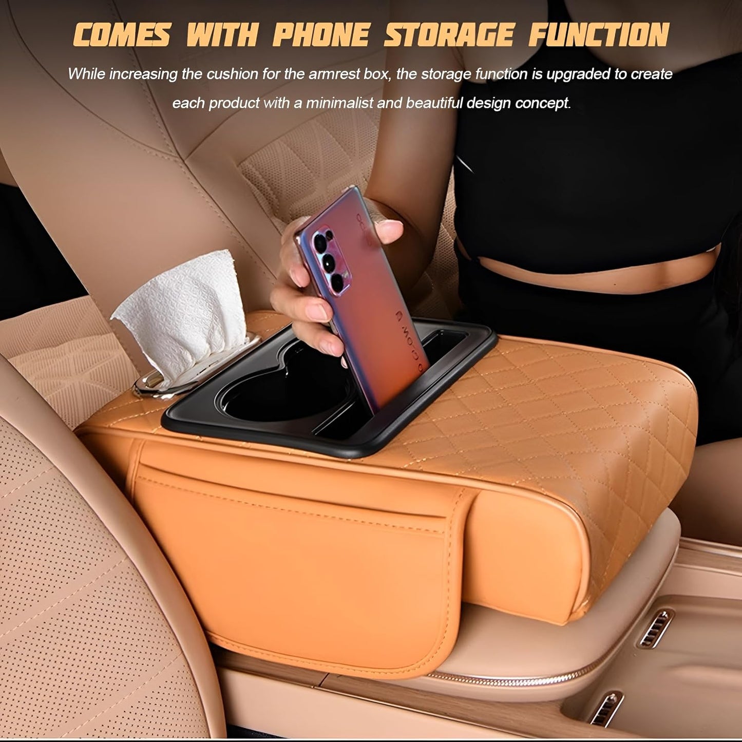 4-in-1 Premium Car Armrest Cushion with Integrated Storage & Dual Cup Holders
