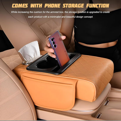 4-in-1 Premium Car Armrest Cushion with Integrated Storage & Dual Cup Holders