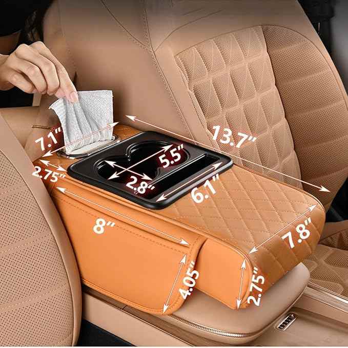 Upgrade Your Drive: Universal Armrest Cushion with Dual Cup Holders & Storage