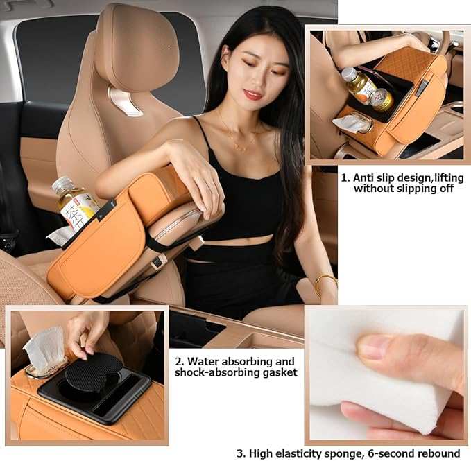 Upgrade Your Drive: Universal Armrest Cushion with Dual Cup Holders & Storage