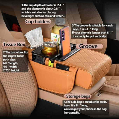 Upgrade Your Drive: Universal Armrest Cushion with Dual Cup Holders & Storage